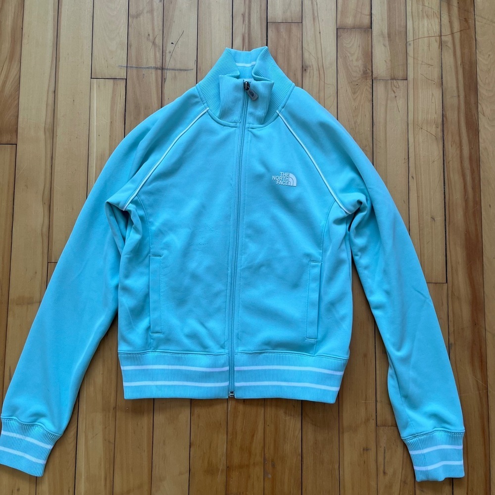 The North Face Womens Small Retro Track Jacket Mint Blue Full Zip Striped